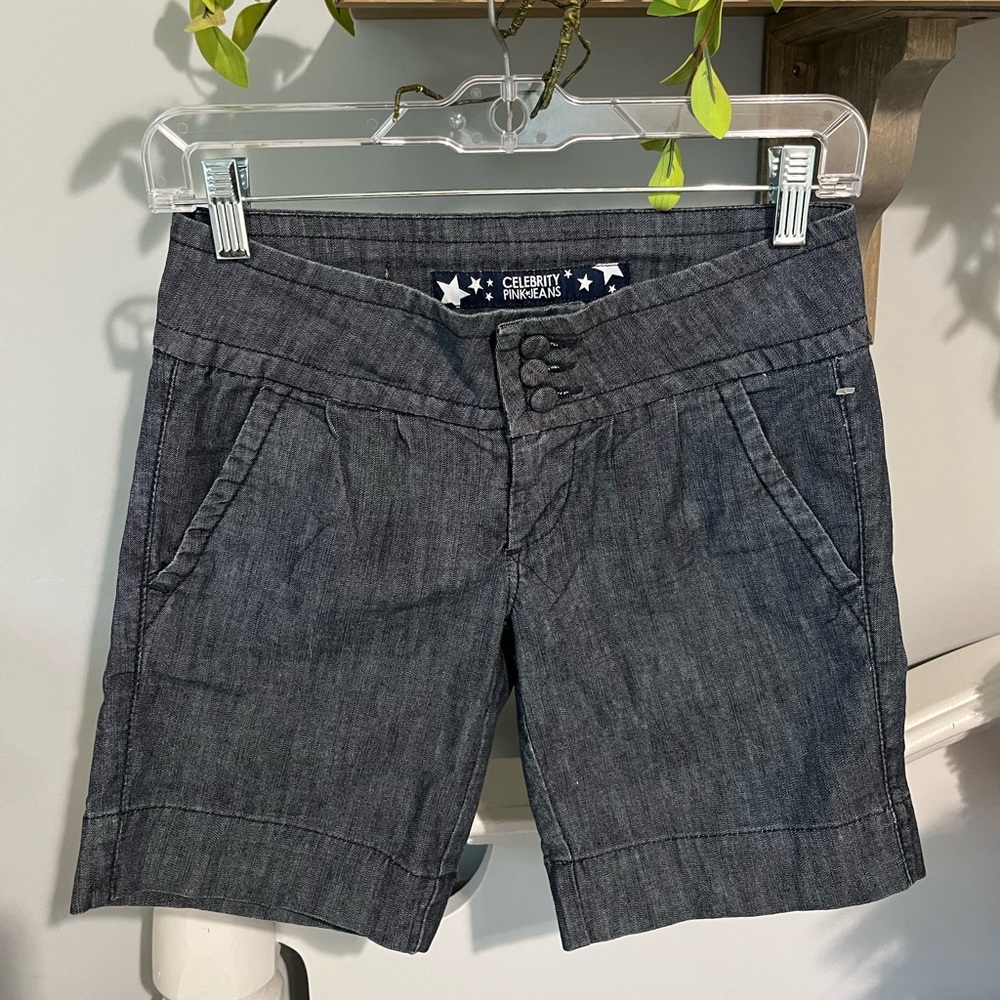 Celebrity Pink Jeans Shorts Cotton Navy Blue Low Rise Bermuda Womens 1 Chino